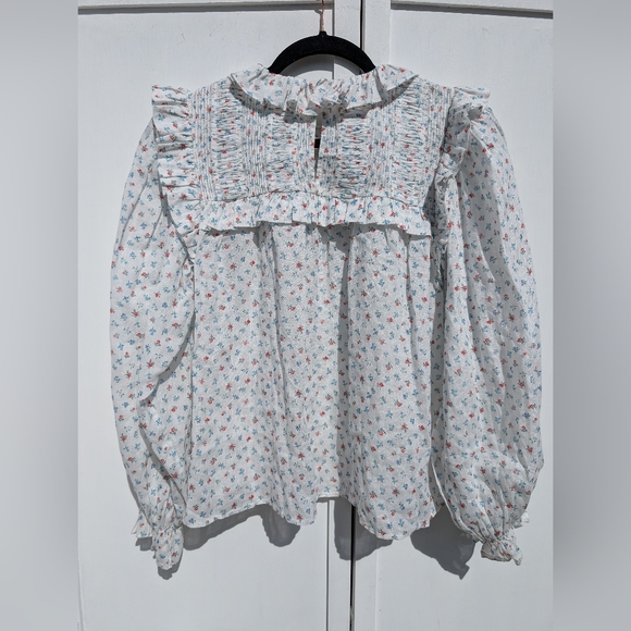 Doen Floral Ruffle Blouse - White and Pink - Picture 7 of 8